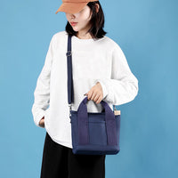 Women's Multi-pocket Tote Bag Zipper Crossbody Canvas Bags Handbag Satchel Small Bag Navy