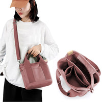 Women's Multi-pocket Tote Bag Zipper Crossbody Canvas Bags Handbag Satchel Small Bag Pink