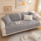 Plush Leaves Pattern Sofa Cover Sectional Couch Cover Nonslip Sofa Slipcover Grey