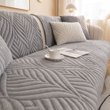 Plush Leaves Pattern Sofa Cover Sectional Couch Cover Nonslip Sofa Slipcover Grey