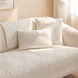 Plush Leaves Pattern Sofa Cover Sectional Couch Cover Nonslip Sofa Slipcover White