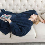 Unisex Heated Hooded Blanket Wearable Blanket Hoodie Navy Blue