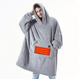 Unisex Heated Hooded Blanket Wearable Blanket Hoodie Gray