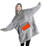 Unisex Heated Hooded Blanket Wearable Blanket Hoodie Gray