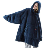 Unisex Heated Hooded Blanket Wearable Blanket Hoodie Navy Blue
