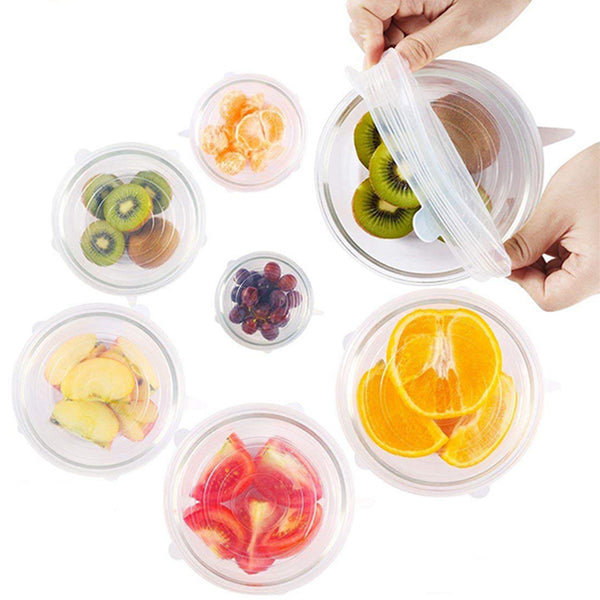 6Pcs Reusable Silicone Food Covers Adjustable Food Fresh Keeping Wrap Stretch Seal Lids Bowl Cover Food Saver