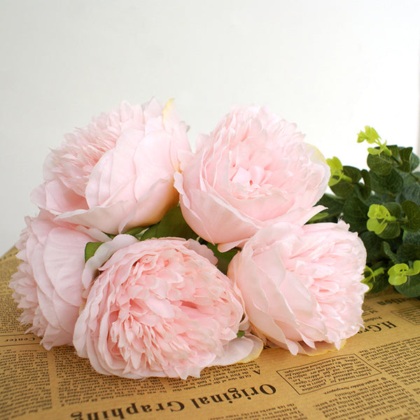 1 x 5 Heads Artificial Flower Fake Peonies Silk Home Wedding Party Decor-Light Pink