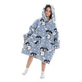 Oversize Hooded Blanket Wearable Printed Hoodie Blue
