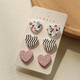 6 Pairs of Heart Shaped Acrylic Stud Earrings for Women -Style 2