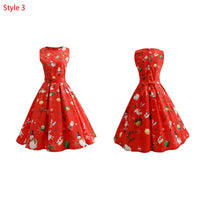Women's?Christmas Sleeveless Christmas Printed A-Line Swing Dress-Red Bell