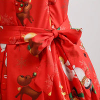 Women's?Christmas Sleeveless Christmas Printed A-Line Swing Dress-Red Bell