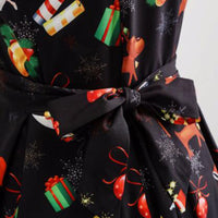 Women's?Christmas Sleeveless Christmas Printed A-Line Swing Dress-Black Bell