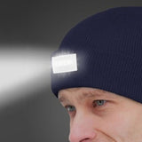 Unisex Battery Operated LED Beanie Winter Warm Knit Hat Head Light HeadlampTorch