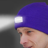 Unisex Battery Operated LED Beanie Winter Warm Knit Hat Head Light HeadlampTorch