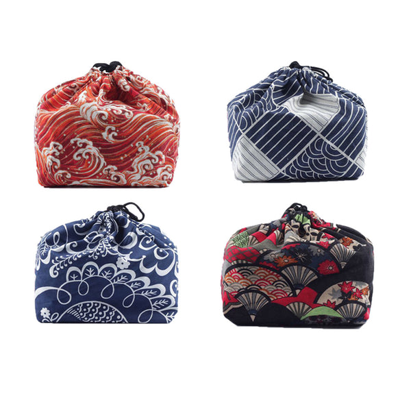 Canvas Lunch Bag Japanese Style Lunch Bags Drawstring Picnic Bag Reusable Food Storage Bags
