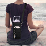 2L Large-capacity Water Bottle with Time Markings Motivational Drink Flask and Bottle Pouch Sleeve -Purple