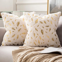 2-Piece Set Soft Gold Leaves Printed Cushion Covers Throw Pillow Cases Beige