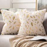 2-Piece Set Soft Gold Leaves Printed Cushion Covers Throw Pillow Cases Beige