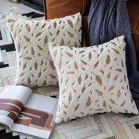 2-Piece Set Soft Gold Leaves Printed Cushion Covers Throw Pillow Cases Beige
