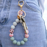 Silicone Key Ring Bracelet Women Bead Bangle Keychain Wristlet Style 1