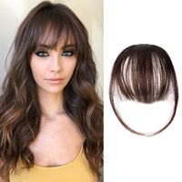 2Pcs Clip In on Bangs Fringe Fake Hair Extensions Front Neat Hair Dark Brown