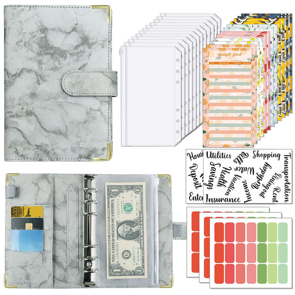 A6 Budget Binder Cash Envelope Planner System Organizer with Budget Money Envelopes-Grey