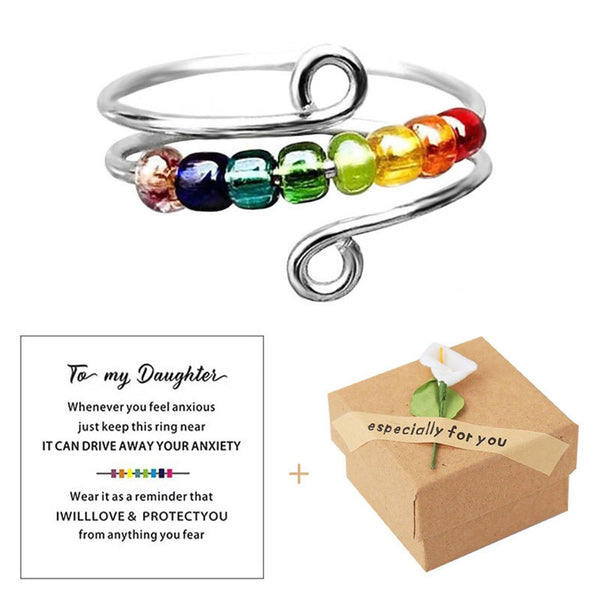 2Pcs Fidget Beads Ring Meditation Ring Adjustable Opening Rotatable Rings for Daughters-Style 2