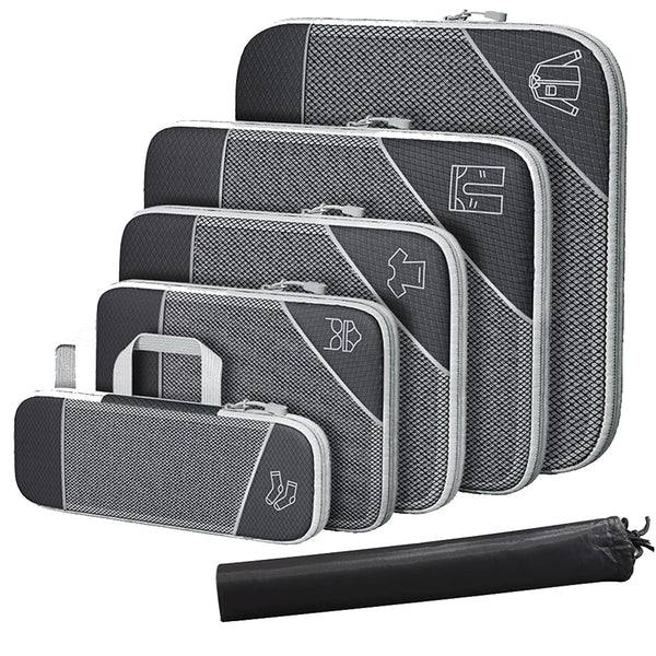 6 Pcs Set Compression Packing Cubes Travel Accessories Expandable Packing Organizers Black