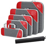 6 Pcs Set Compression Packing Cubes Travel Accessories Expandable Packing Organizers Red