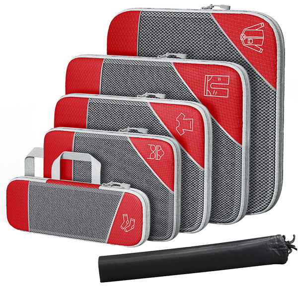 6 Pcs Set Compression Packing Cubes Travel Accessories Expandable Packing Organizers Red