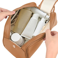 Double Zipper Cosmetic Bag Makeup Organizer Travel Toiletry Bag Brown