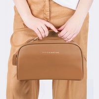 Double Zipper Cosmetic Bag Makeup Organizer Travel Toiletry Bag Brown