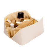 Large Capacity Travel Cosmetic Bag Makeup Organizer with Brushes Slots Divider-Beige