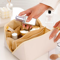 Large Capacity Travel Cosmetic Bag Makeup Organizer with Brushes Slots Divider-Beige
