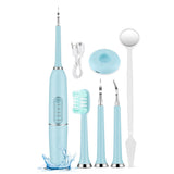 Electric Tooth Cleaning Tool Kit Dental Calculus Remover with Toothbrush Head and Replaceable Clean Heads Blue