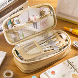 Large Capacity Pencil Case Pen Pouch Storage Bag Khaki