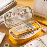 Large Capacity Pencil Case Pen Pouch Storage Bag Yellow