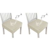 2Pcs Water Resistant Rhombic Lattice Jacquard Fabric Chair Seat Cushion Cover Dining Chair Covers Beige