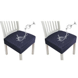 2Pcs Water Resistant Rhombic Lattice Jacquard Fabric Chair Seat Cushion Cover Dining Chair Covers Navy