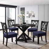 2Pcs Water Resistant Rhombic Lattice Jacquard Fabric Chair Seat Cushion Cover Dining Chair Covers Navy