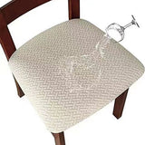 2Pcs Dining Chair Seat Covers – Jacquard Removable Elastic Cushion Slipcovers Beige