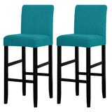 2Pcs Cafe Bar Stool Jacquard Covers Stretch Dining Room Armless Chair Slipcovers Green