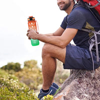 1L Water Bottle Motivational Drink Flask with Time Markings Sport Gym-Orange