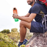 1L Water Bottle Motivational Drink Flask with Time Markings Sport Gym-Orange