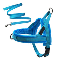FancyGrab No Pull Front Clip Dog Harness Adjustable Plush Padded Pet Vest Harness and Leash Set Blue