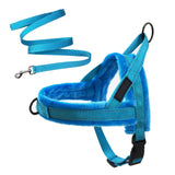 FancyGrab No Pull Front Clip Dog Harness Adjustable Plush Padded Pet Vest Harness and Leash Set Blue