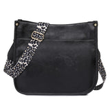 FancyGrab Crossbody Bags PU Leather Shoulder Bucket Bags Leopard Strap Bag for Women Black