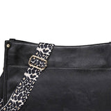 FancyGrab Crossbody Bags PU Leather Shoulder Bucket Bags Leopard Strap Bag for Women Black