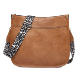 FancyGrab Crossbody Bags PU Leather Shoulder Bucket Bags Leopard Strap Bag for Women Brown