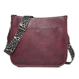 FancyGrab Crossbody Bags PU Leather Shoulder Bucket Bags Leopard Strap Bag for Women Wine Red